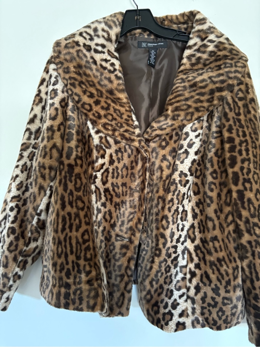INC International Concepts Leopard-Print Faux Fur Jacket - Brown/Tan